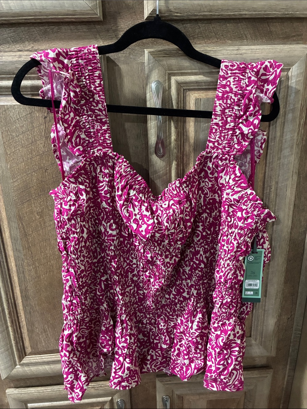 Terra & Sky Pink Floral Ruffled Smocked Tank Top